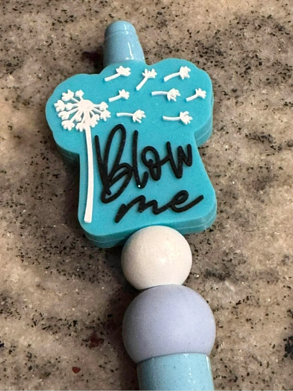 Light Blue Dandelion Charm Ballpoint Pen - 'Blow Me'